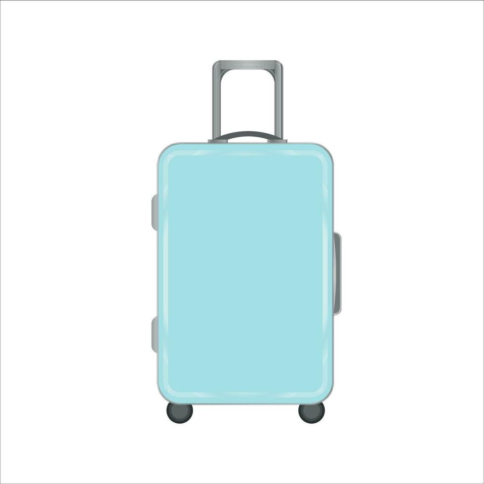blue suitcase on wheels, vector illustration.