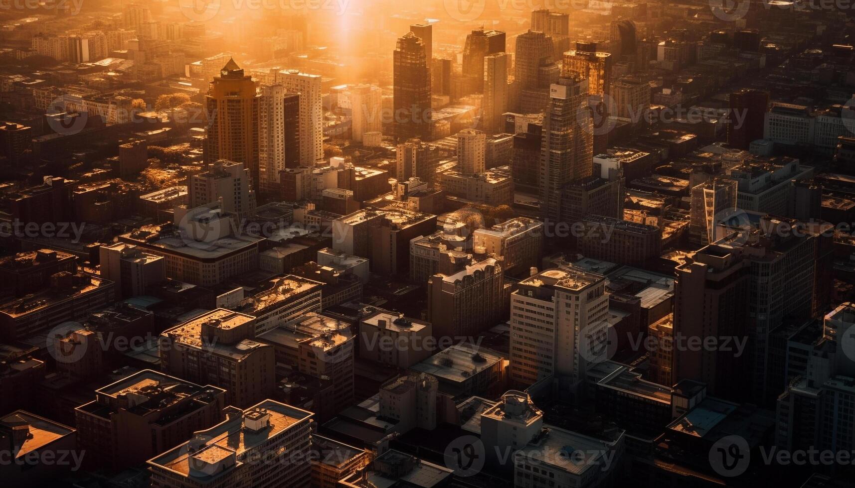 Illuminated cityscape at night, high angle view generated by AI photo