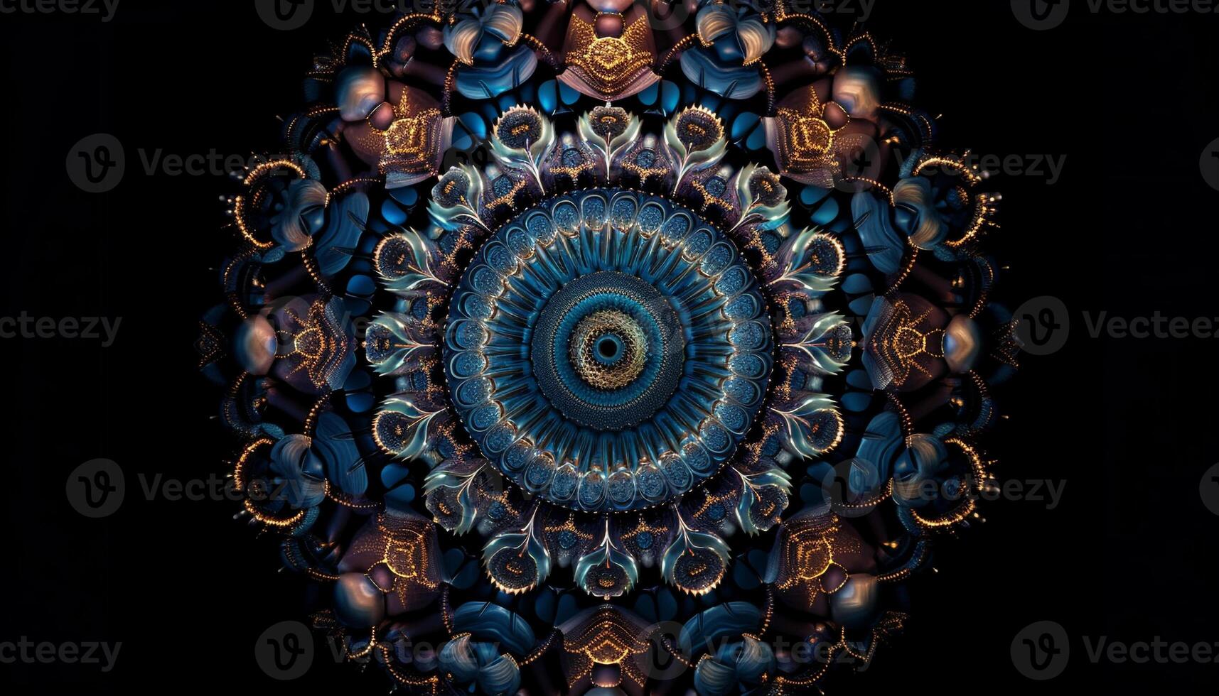 Meditating Buddha finds serenity in mandala backdrop generated by AI photo