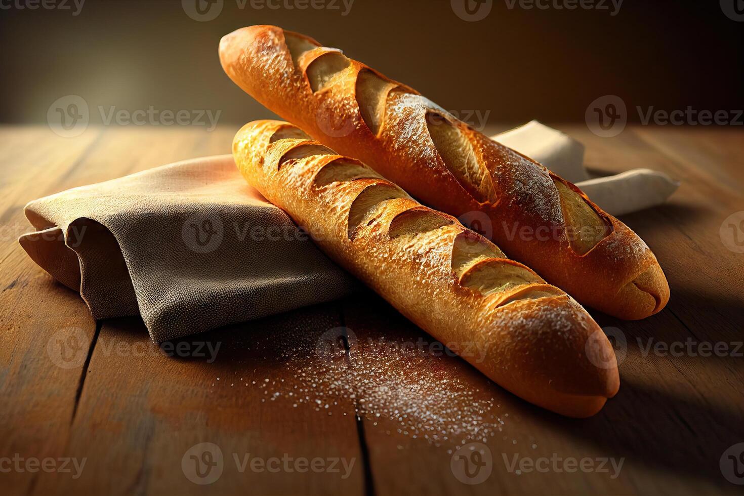 recién horneado tradicional francés un pan. generativo ai foto