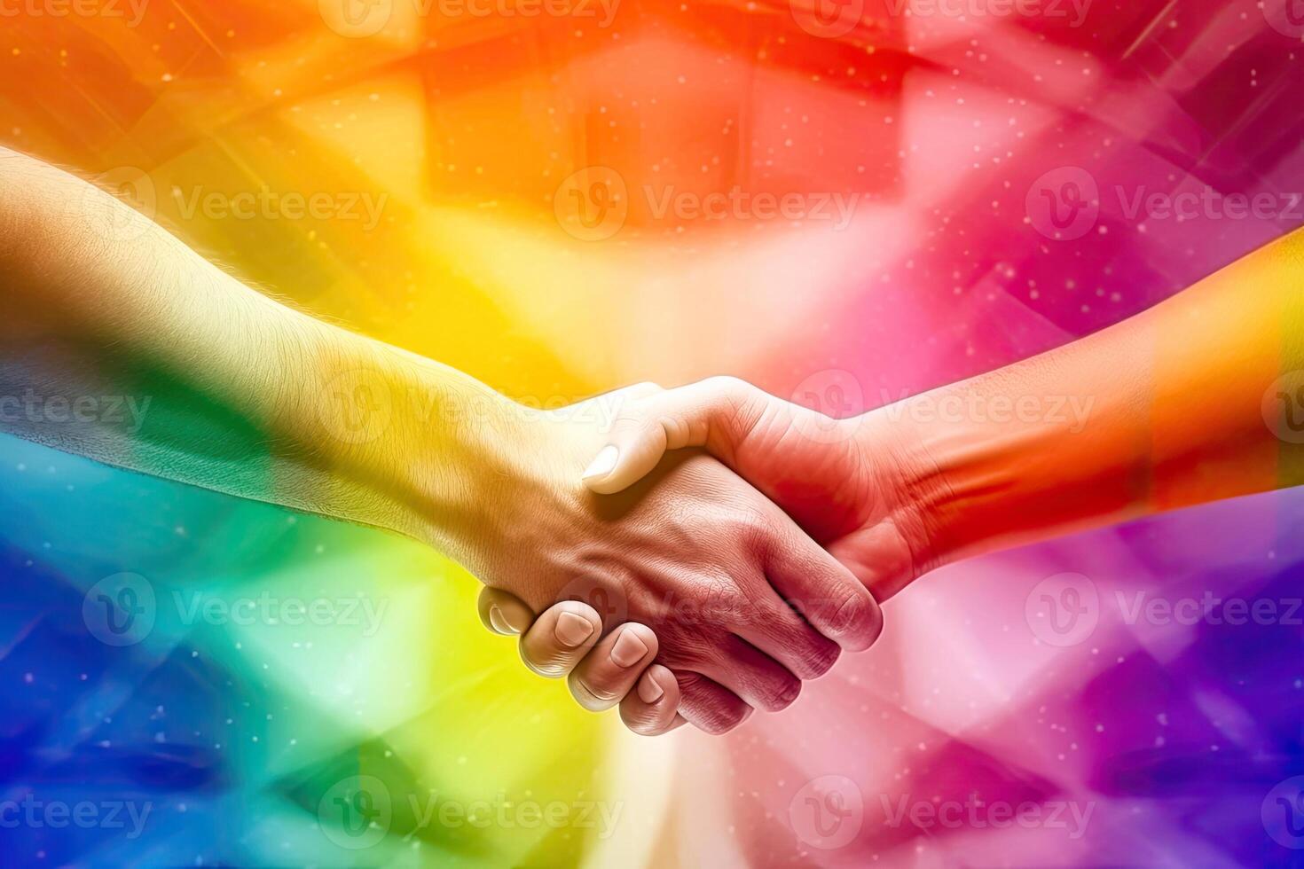 Solidarity and Alliance - Handshake amidst the LGBT Rainbow Flag - photo