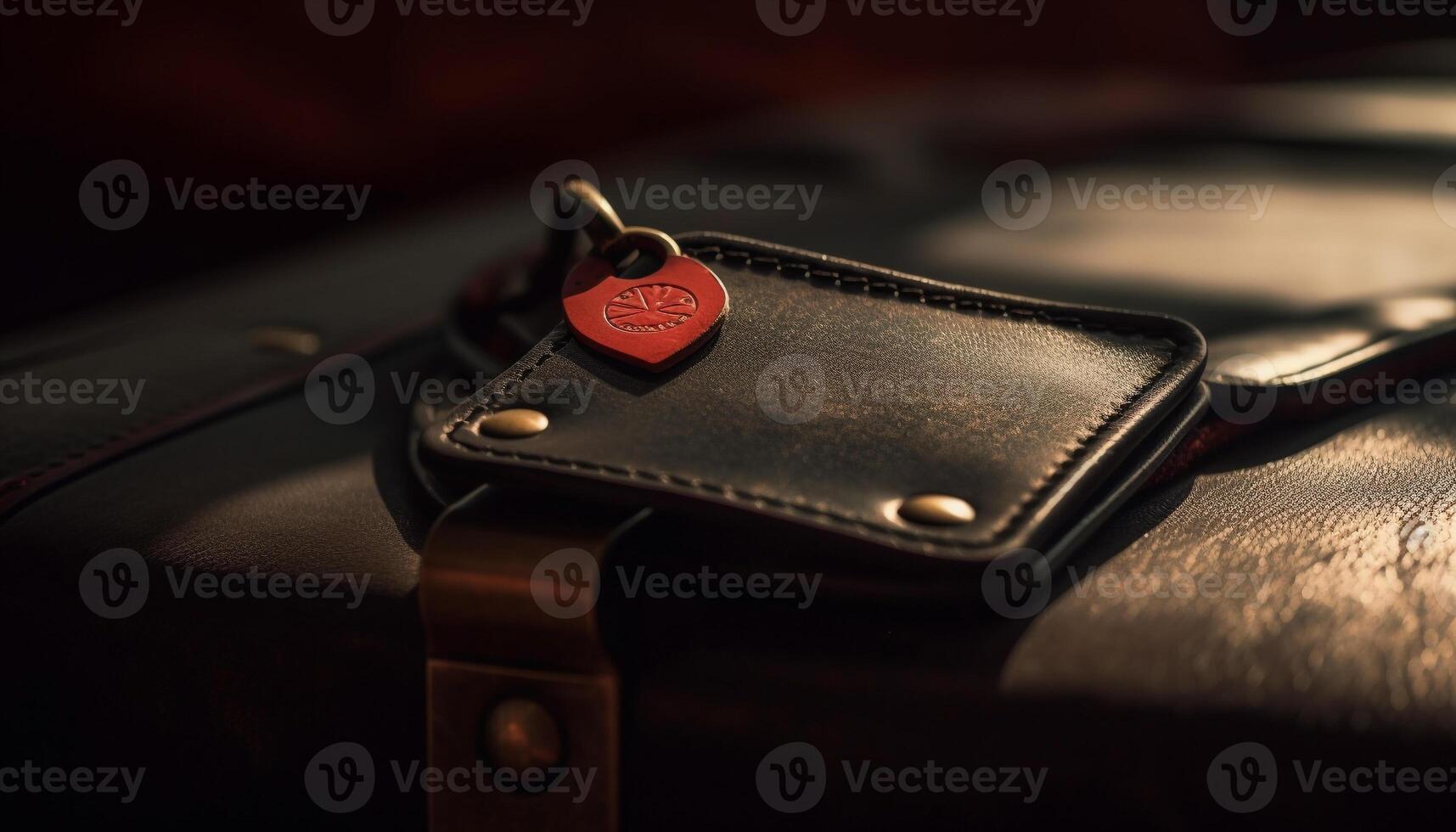 Luxurious leather suitcase holds adventurous travel memories generated by AI photo