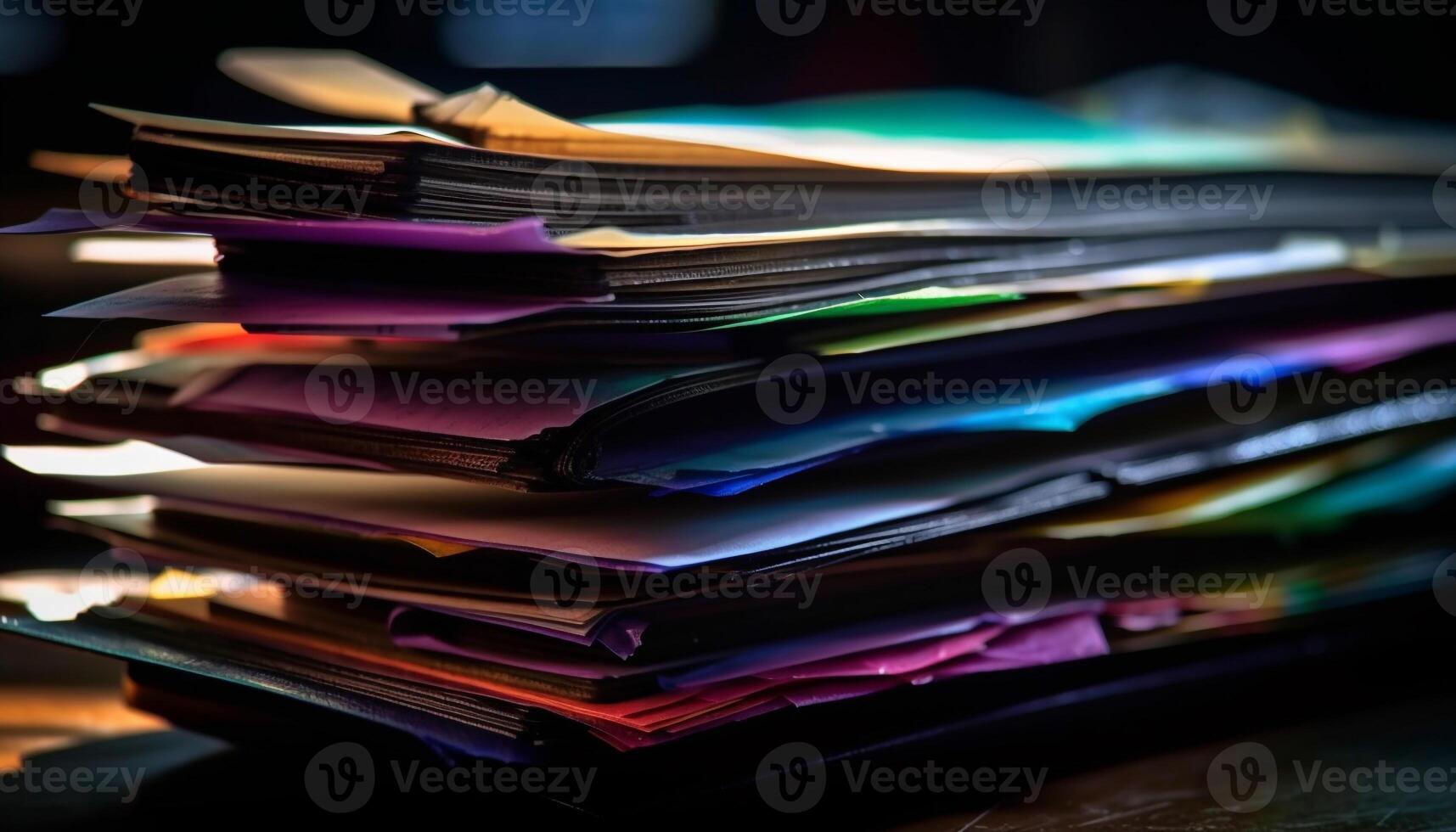 Messy paperwork heap on desk business chaos generated by AI photo