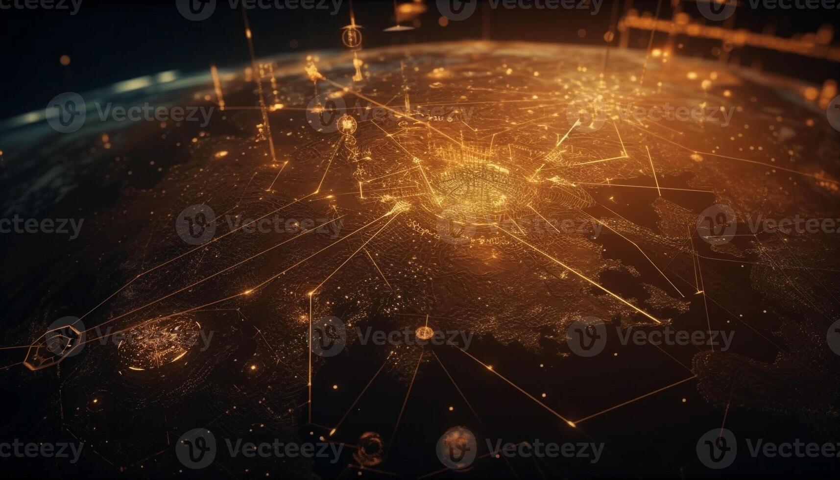 Futuristic technology connects internet, space and communication sphere generated by AI photo