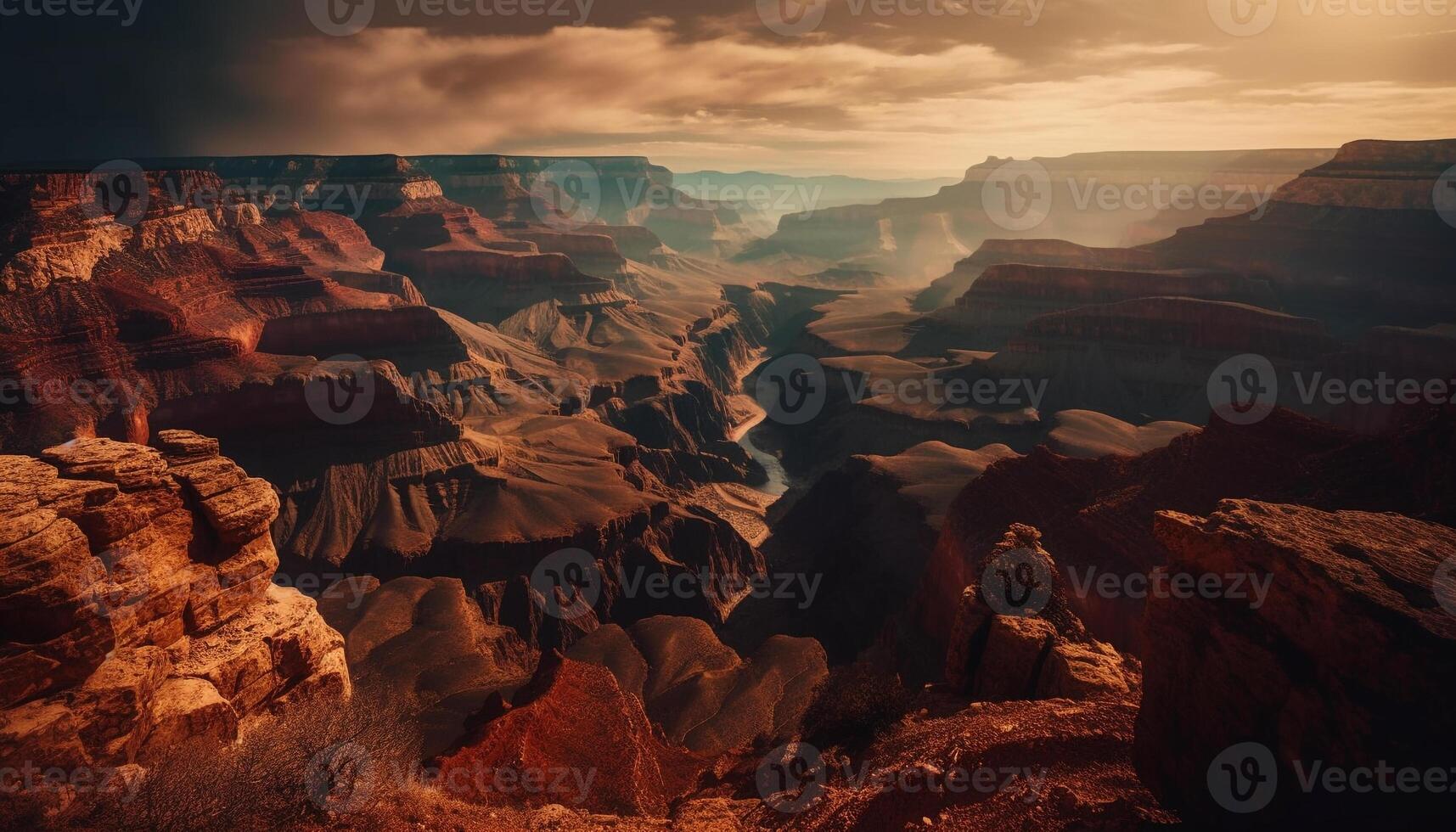 panorámico puesta de sol pinturas majestuoso montaña paisaje con temor generado por ai foto