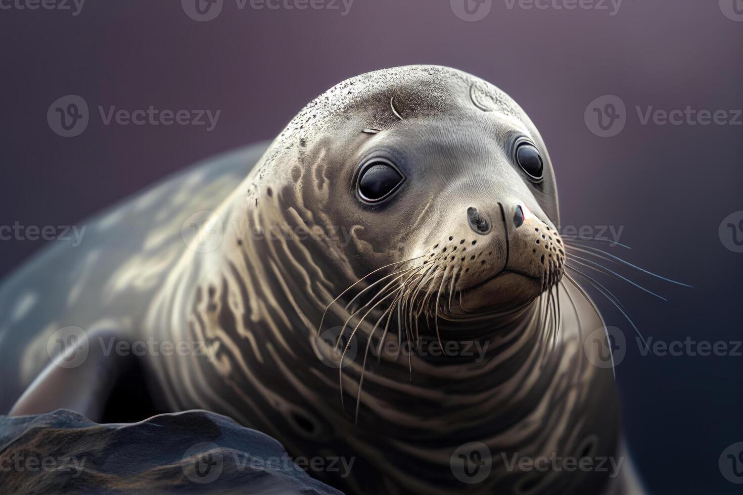 Portrait of a seal on a black background, head close-up - photo