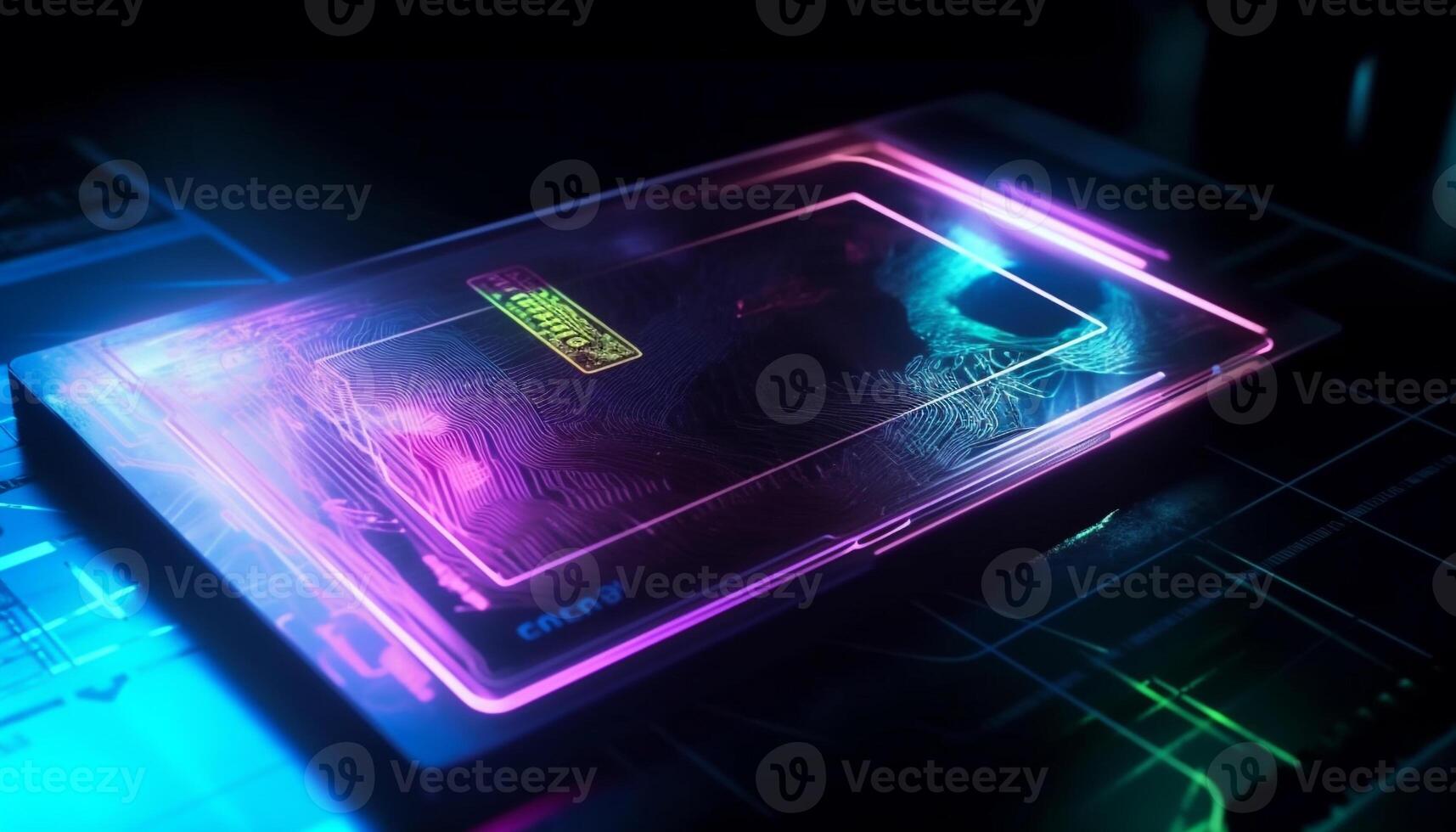 Glowing blue close up of digitally generated data generated by AI photo