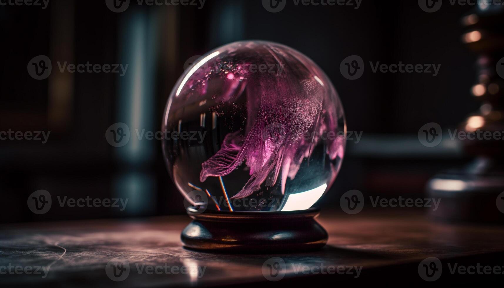 A single crystal sphere shining on table generated by AI photo