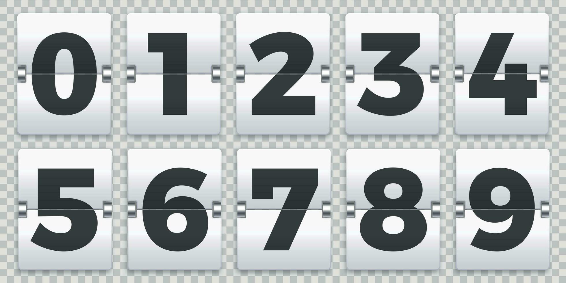 Flip numbers counter. Old mechanical countdown flips, retro scoreboard number sign and numeric counters vector set