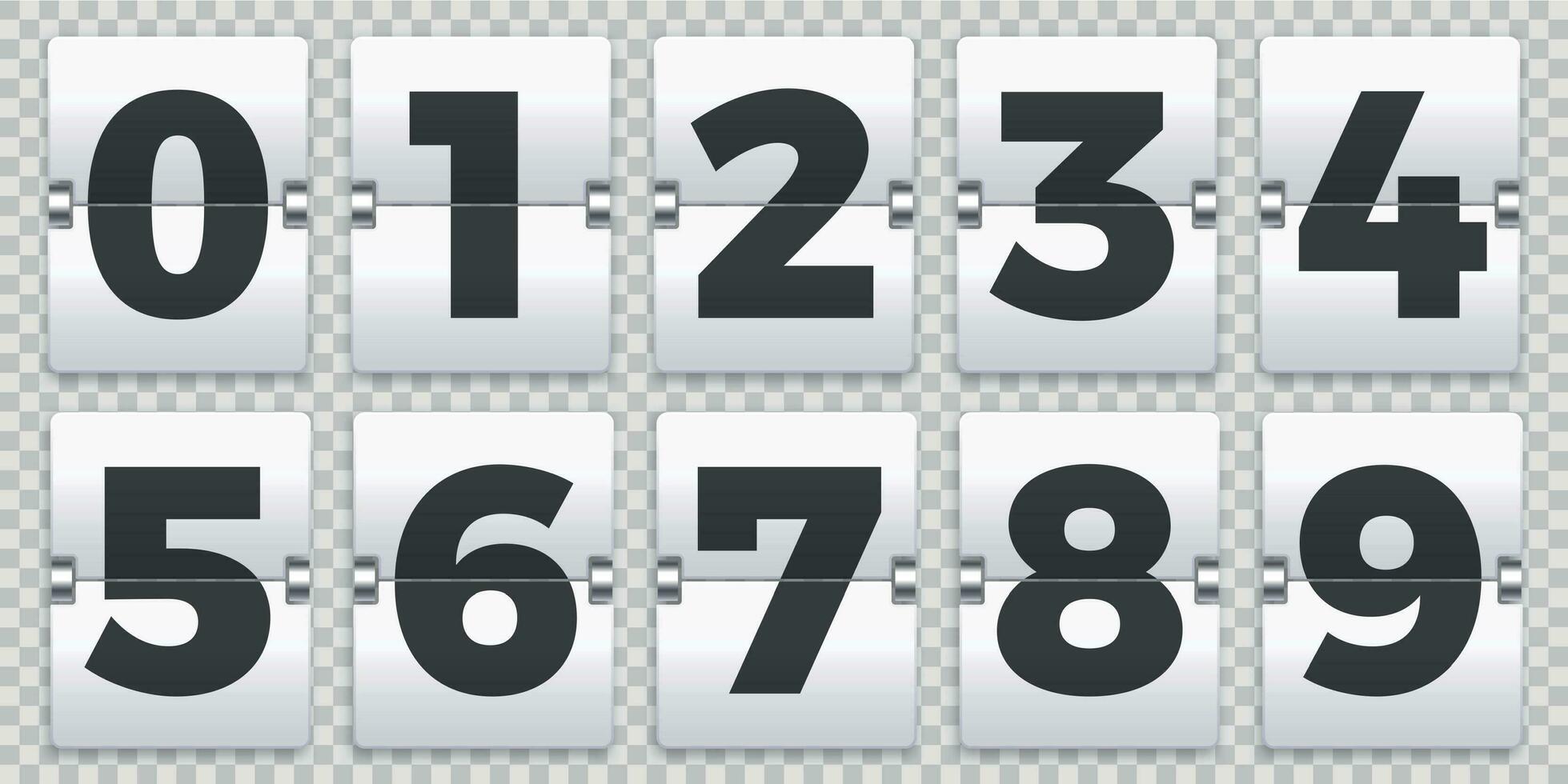 Flip numbers counter. Old mechanical countdown flips, retro scoreboard number sign and numeric counters vector set
