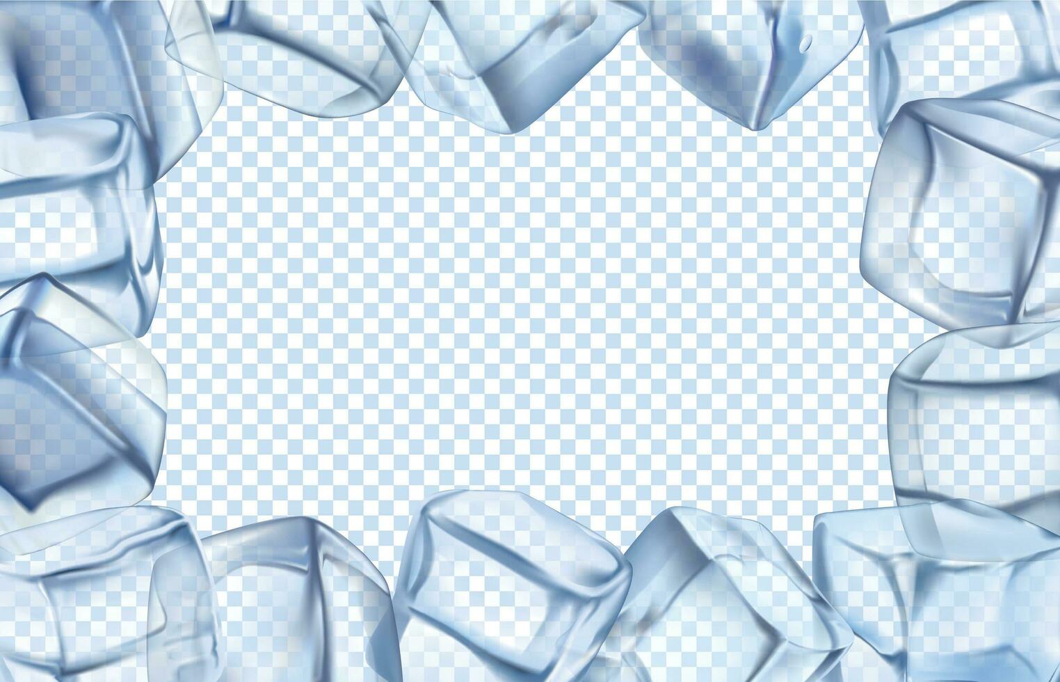 Ice cubes frame. Chill border, icy cold cube and iced rectangular frame isolated vector illustration