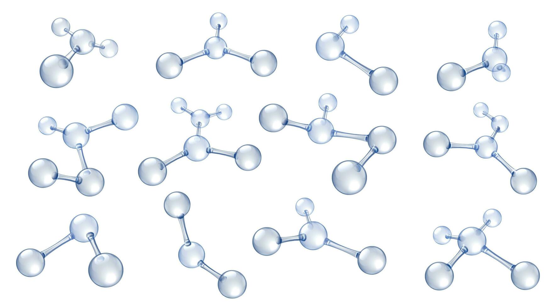 Molecule model. Hyaluronic acid molecules, chemical science organic molecular structure and reflecting molecules models 3d vector set