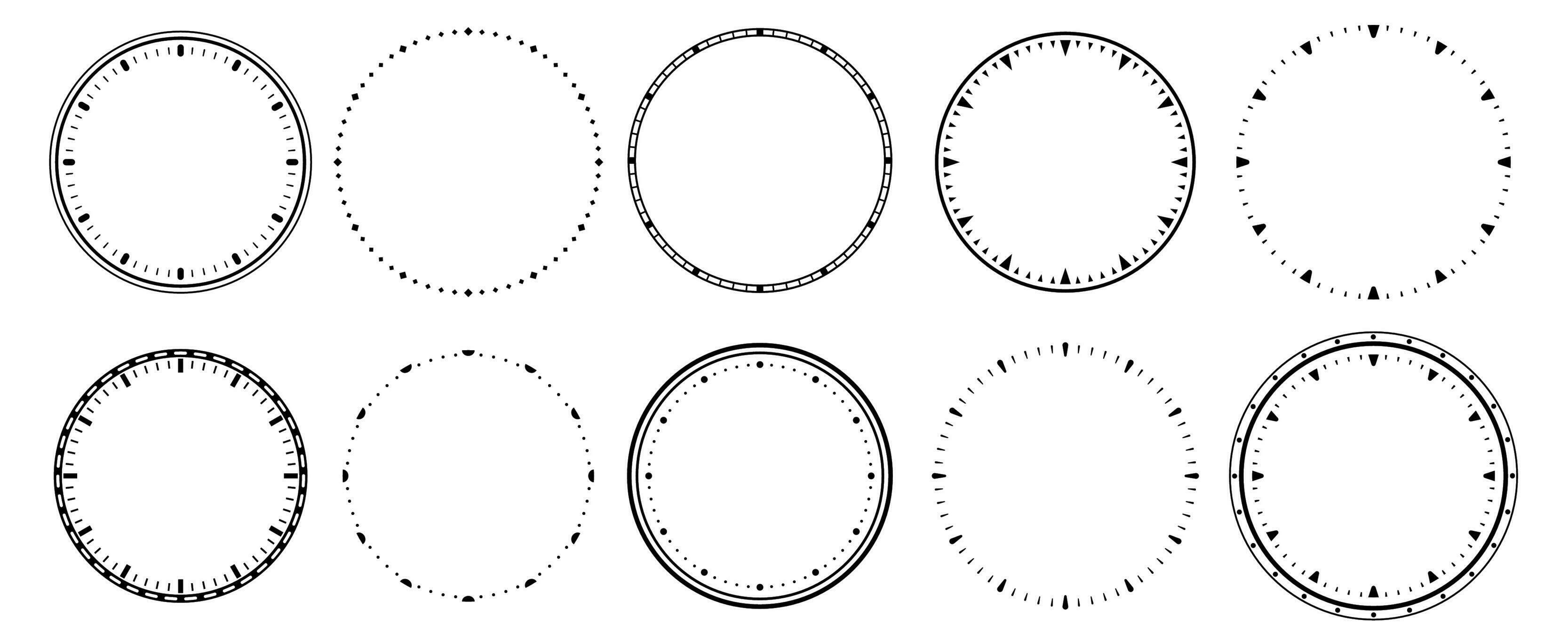 Clock faces. Vintage clocks bezel, seconds timer and 12 hours watch