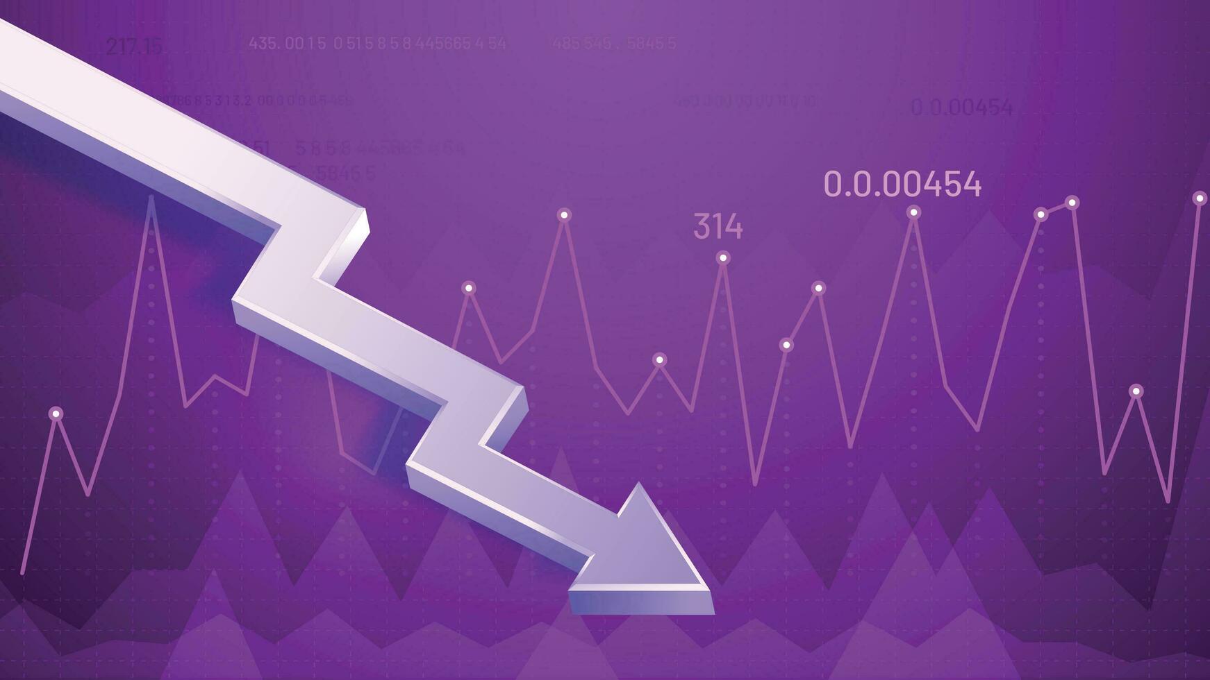 goteante gráfico flecha. lucro reducción cronograma, financiero deuda grafico y ingresos pérdida 3d flecha vector ilustración. negocio recesión, empresa ingresos rechazar. decreciente valores mercado tendencia