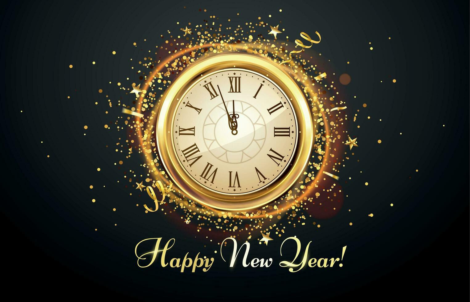 nuevo año cuenta regresiva mirar. fiesta antiguo reloj con dorado papel picado, contento nuevo año saludo tarjeta vector ilustración