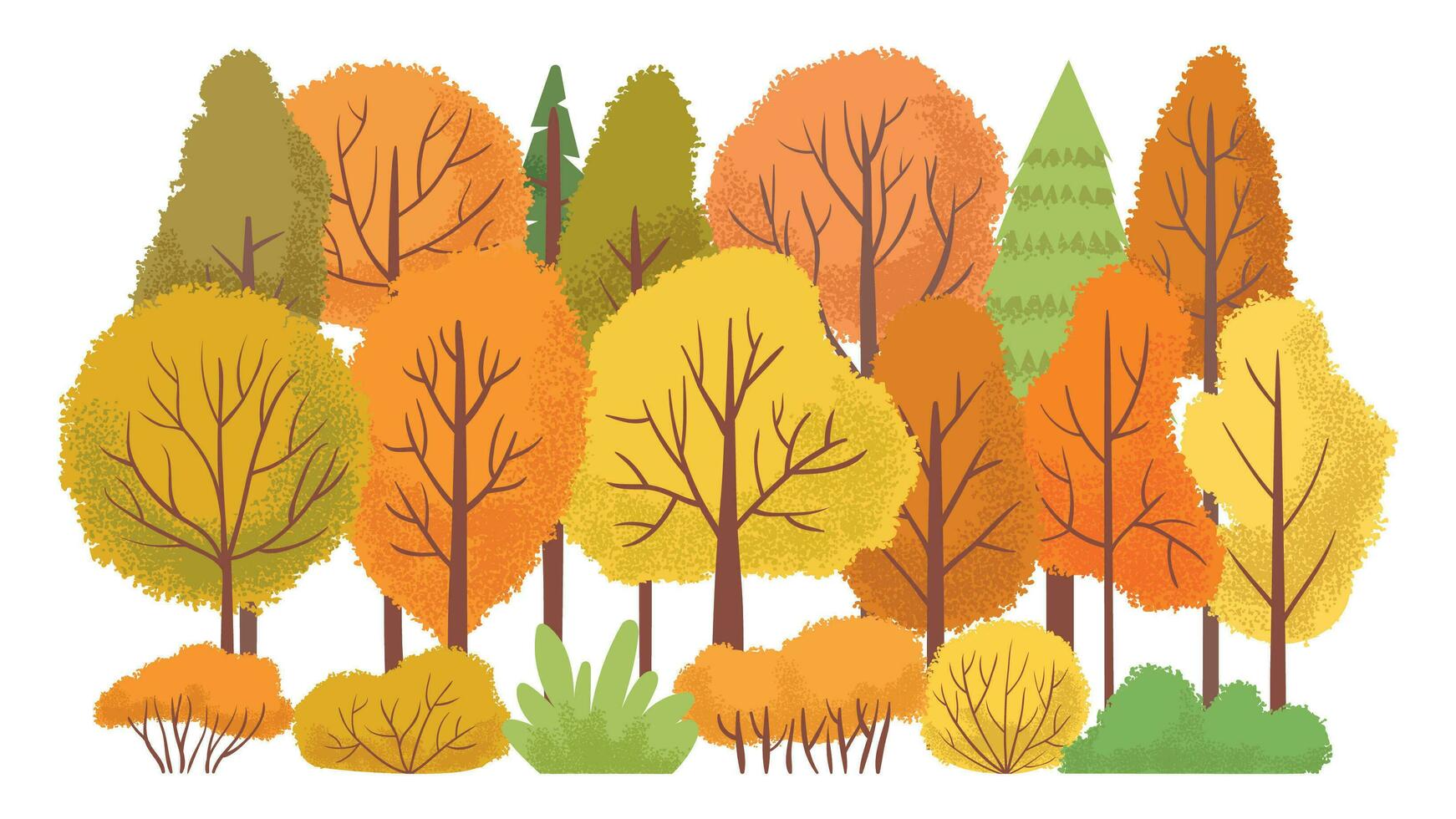 Autumn forest trees. Autumnal garden, yellow tree abstract cartoon vector illustration