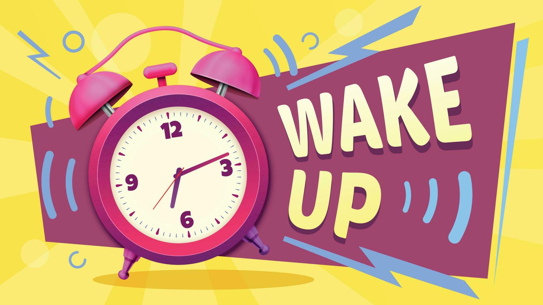 Wake up poster. Good morning, alarm clock ringing and mornings wakes vector illustration