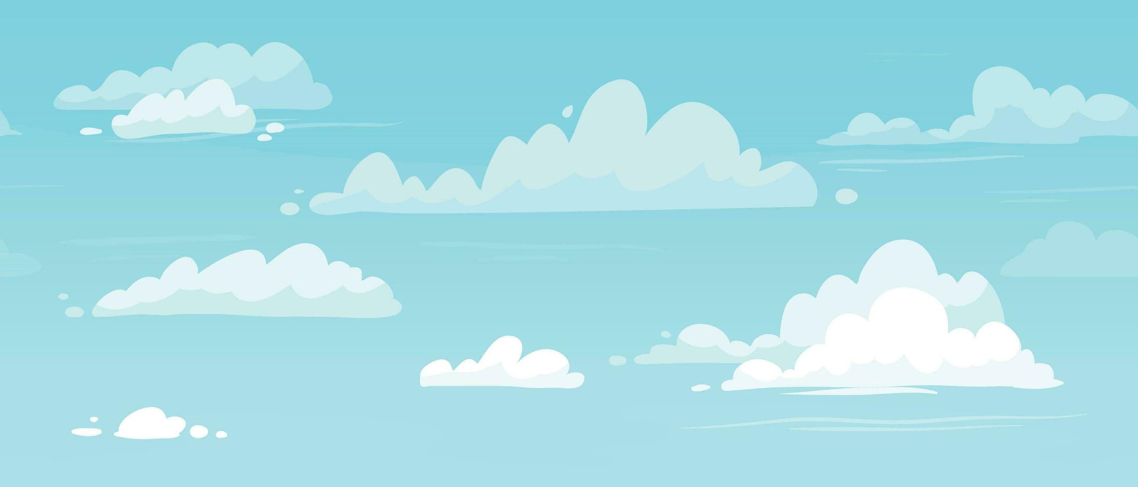 Cartoon cloudy skies. Puffy clouds in blue sky seamless vector background illustration