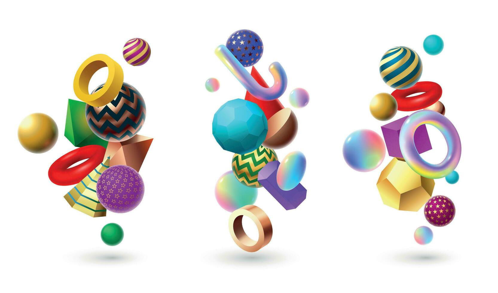 Abstract 3D shape composition. Memphis geometric basic shapes, cube and spheres geometry vector illustration set