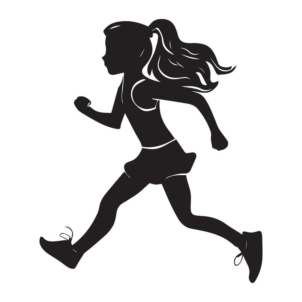 A Girl Running Vector Silhouette Illustration