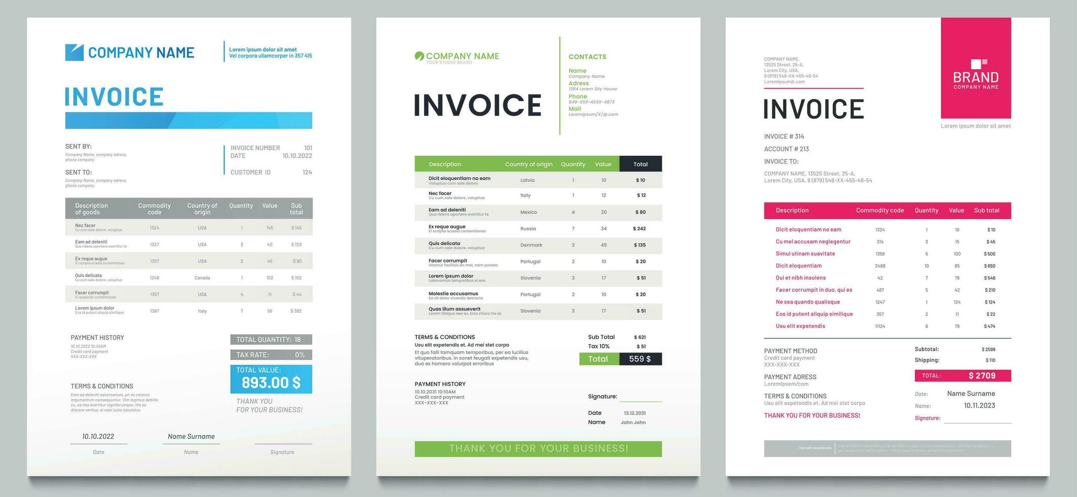 negocio factura formar modelo. facturación citas, dinero cuentas o precio facturas y pago acuerdo diseño plantillas vector conjunto