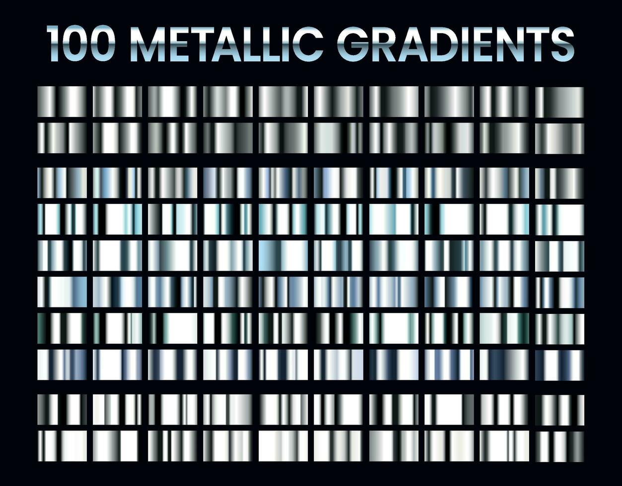 Metallic gradients. Shiny silver gradient, platinum and steel metal material colors vector illustration set