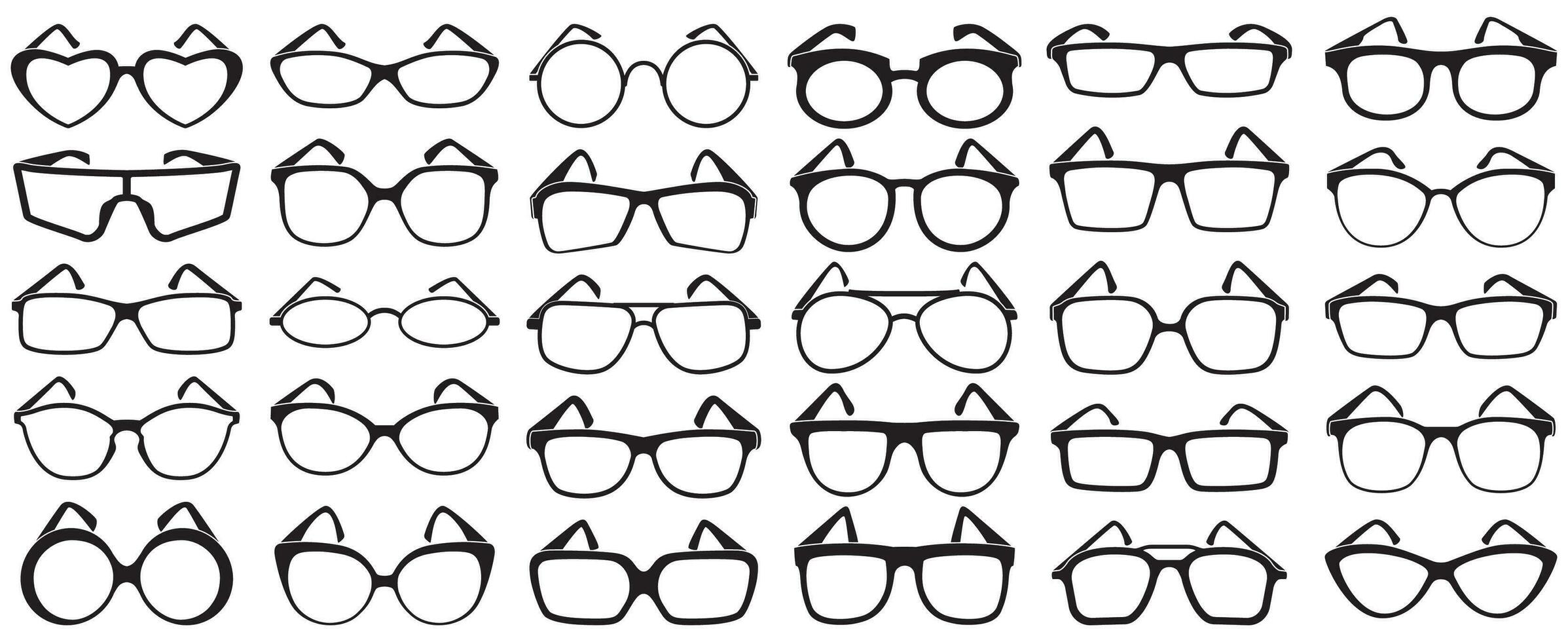 Glasses silhouette. Rim sunglasses, spectacle frame and eyewear silhouettes vector set