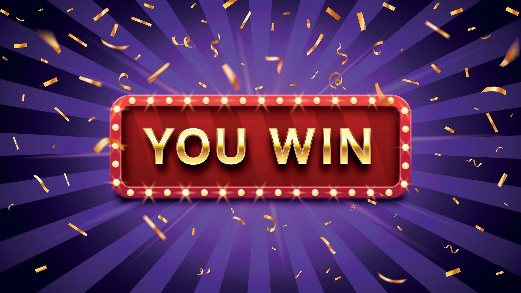 You win banner. Winner congratulations frame, golden win congratulating framed sign and winning gold confetti vector illustration