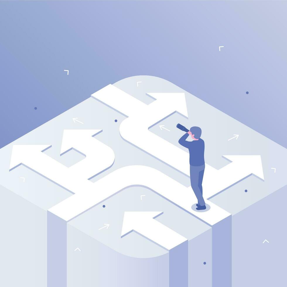 Businessman decision. Business direction choice, success career decisions and choosing ways isometric vector concept illustration