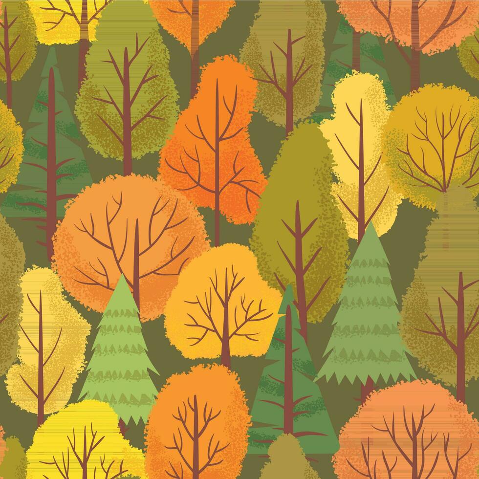 Seamless autumn forest trees pattern. Colorful forest tree, outdoor park plants and minimalist floral vector background illustration