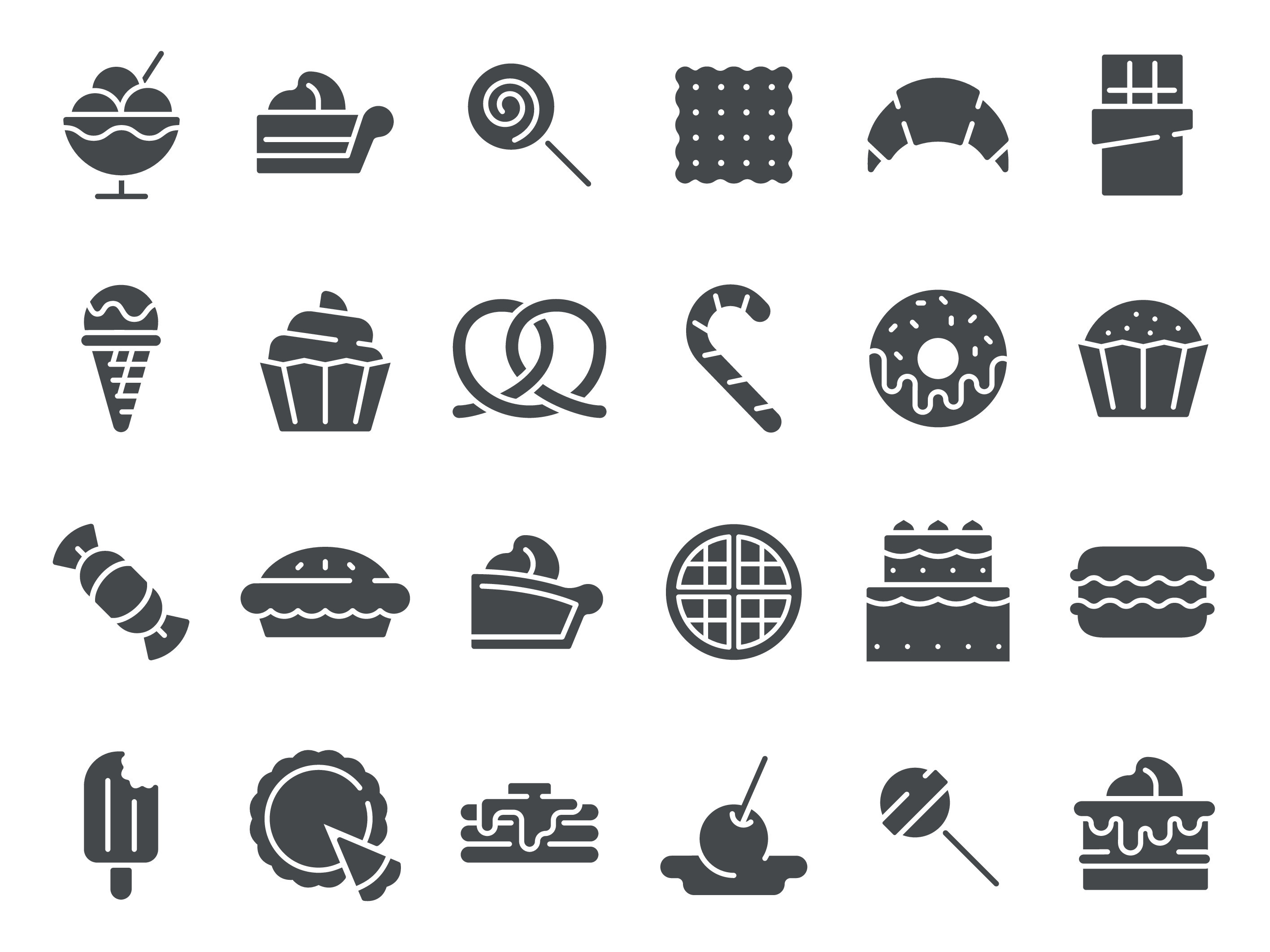Desserts silhouette icon. Sweet muffin cakes, dessert ice cream and  chocolate pie vector icons set 24790334 Vector Art at Vecteezy