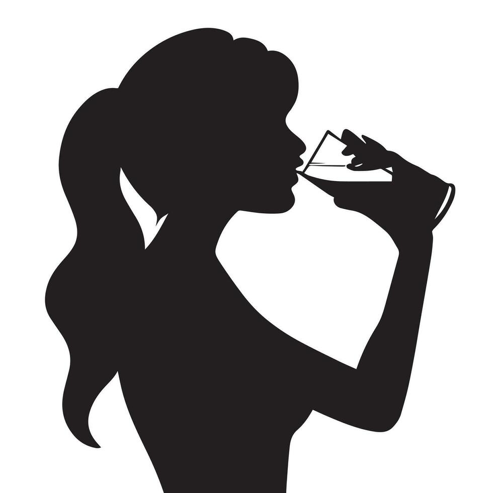 A Girl Drink Water Vector Silhouette Illustration