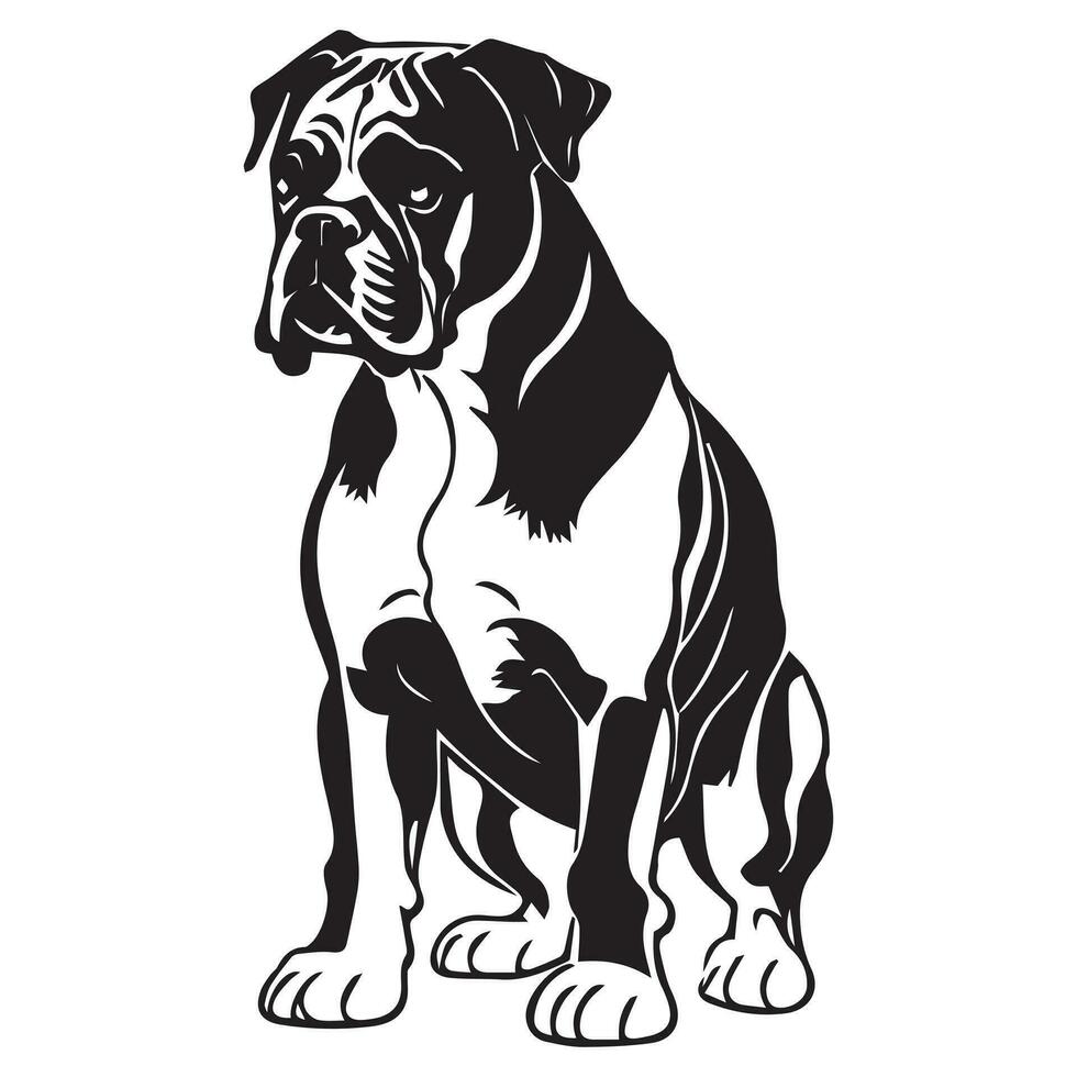 Bull Dog Vector Silhouette, Black and white bull dog silhouette.