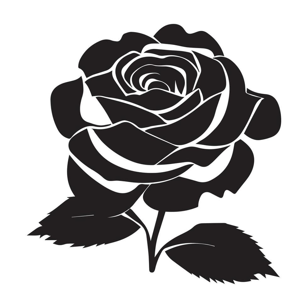 Rose Vector Silhouette Black Color, Rose Vector Illustration