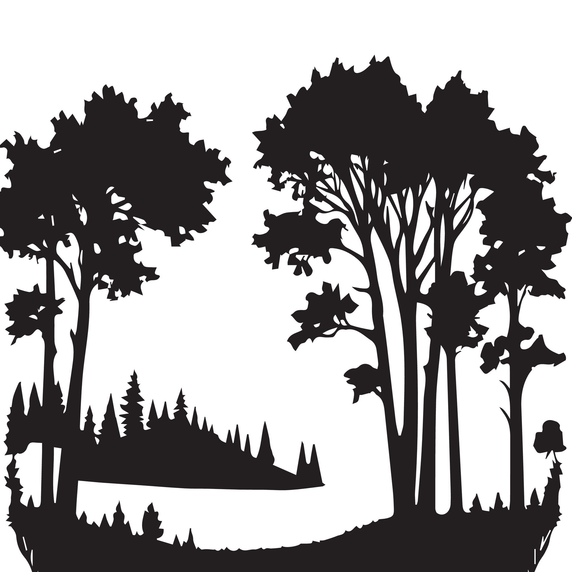 Vector Tree Silhouette, Forest vector Silhouette, Black and white Tree