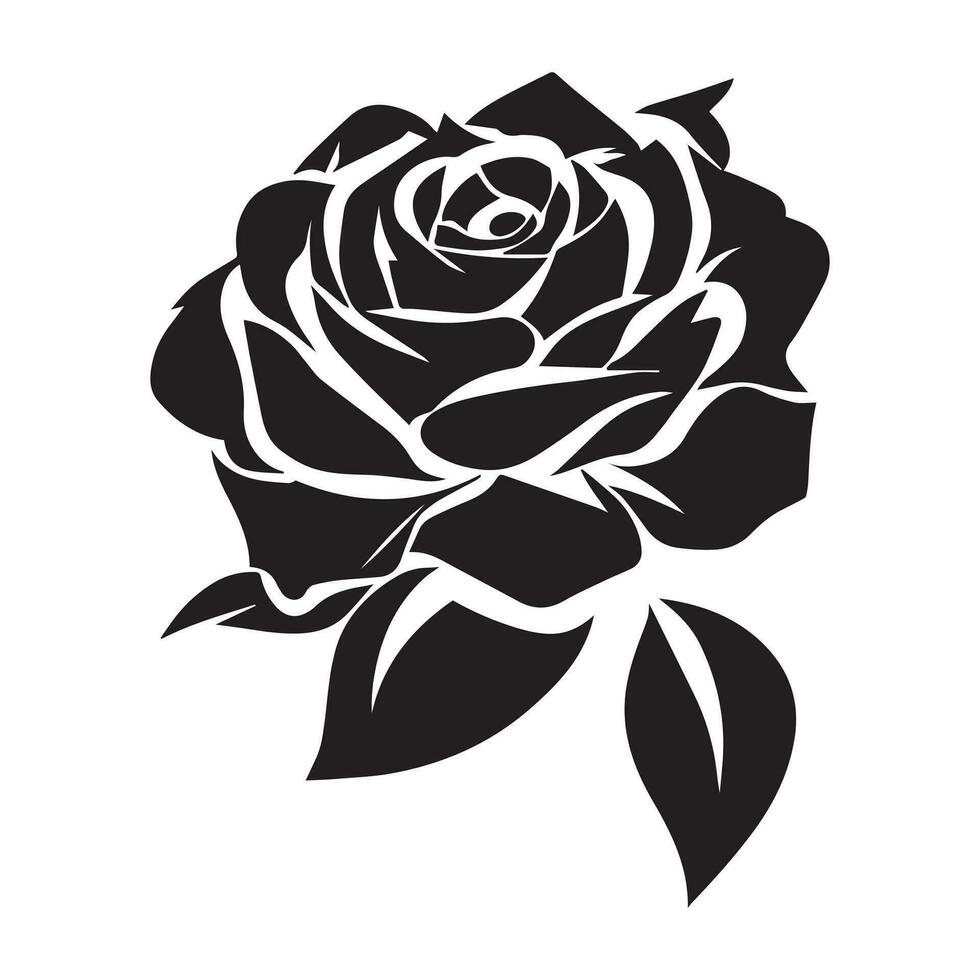 Rose Vector Silhouette Black Color, Rose Vector Illustration