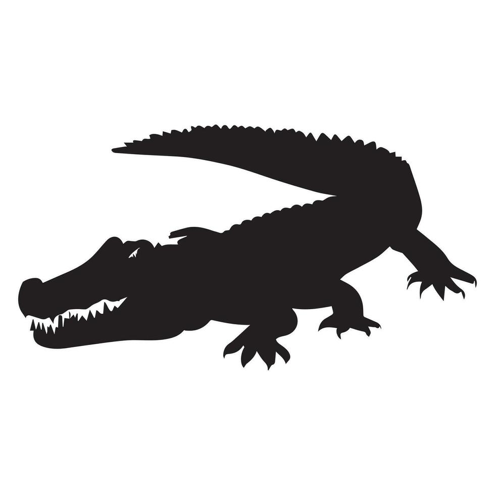 Crocodile Vector Silhouette Black color, Crocodile Animal Vector