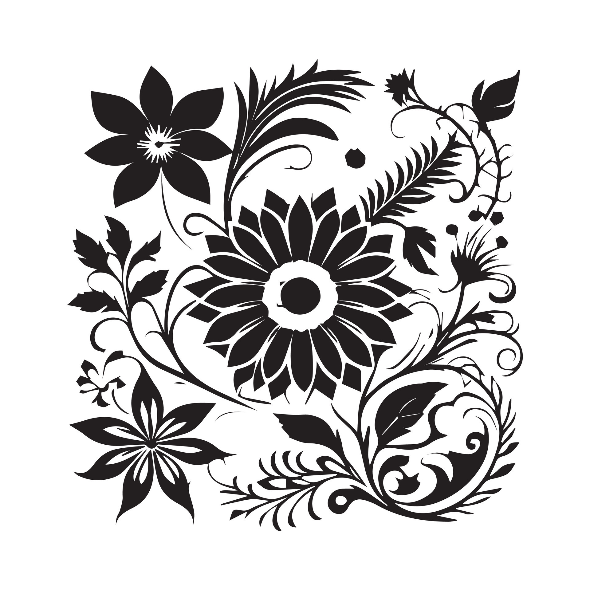 Floral Ornament vector silhouette, Set of floral design elements