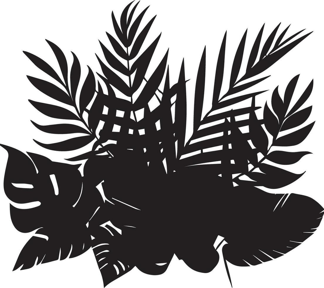 Seamless line horizontal pattern made with tropical plants silhouette. Black and white floral texture with flowers and leaves in row. vector