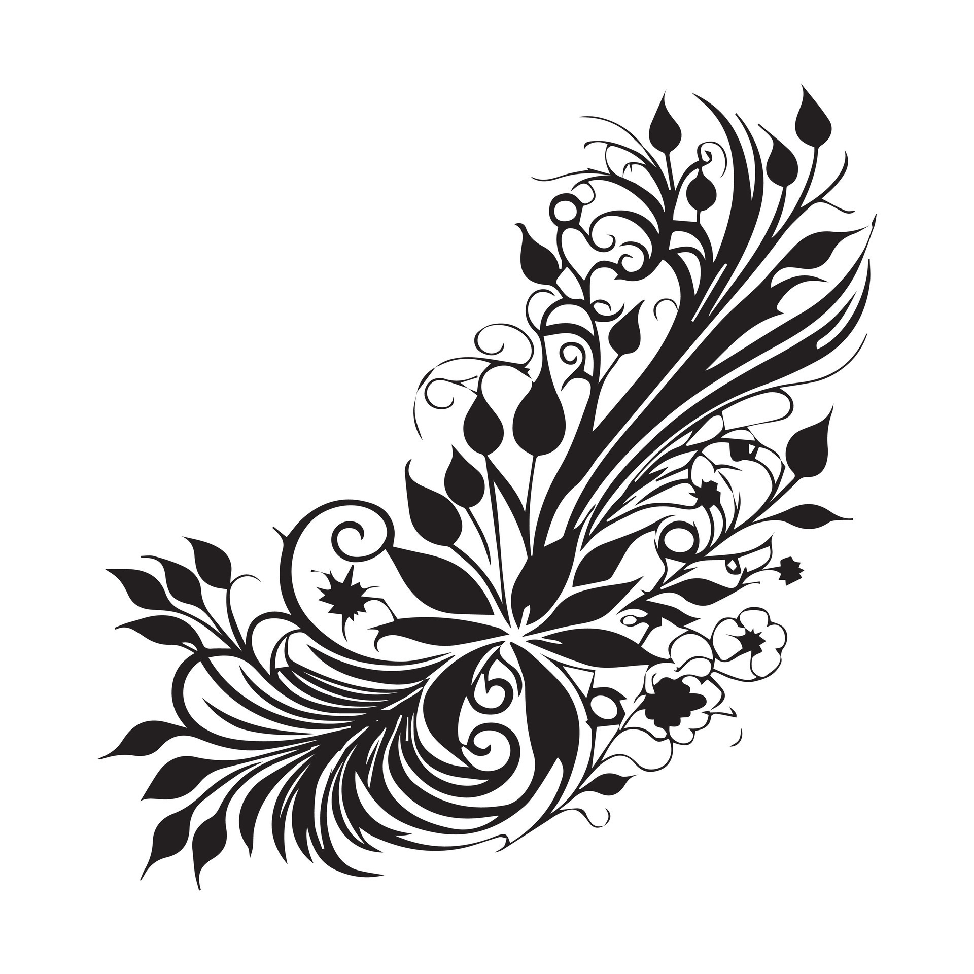Floral Ornament vector silhouette, Set of floral design elements