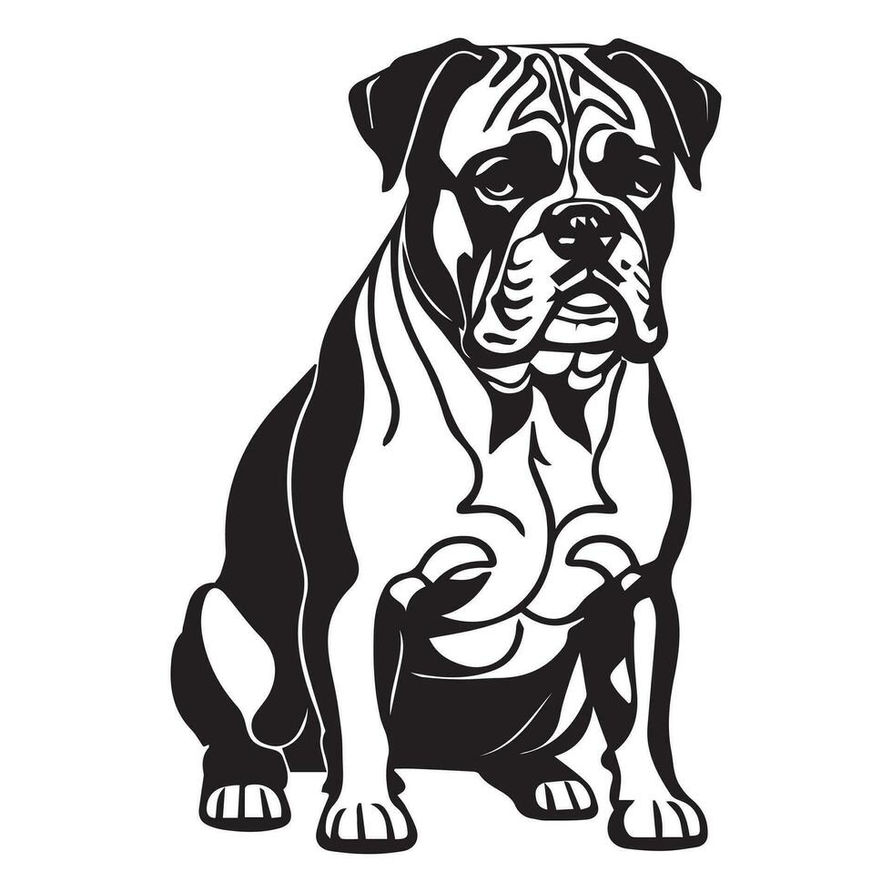 Bull Dog Vector Silhouette, Black and white bull dog silhouette.