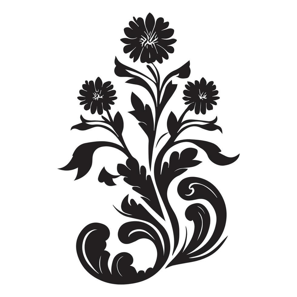 Floral Pattern Line art Illustration Black color, Floral Silhouette Line Art vector