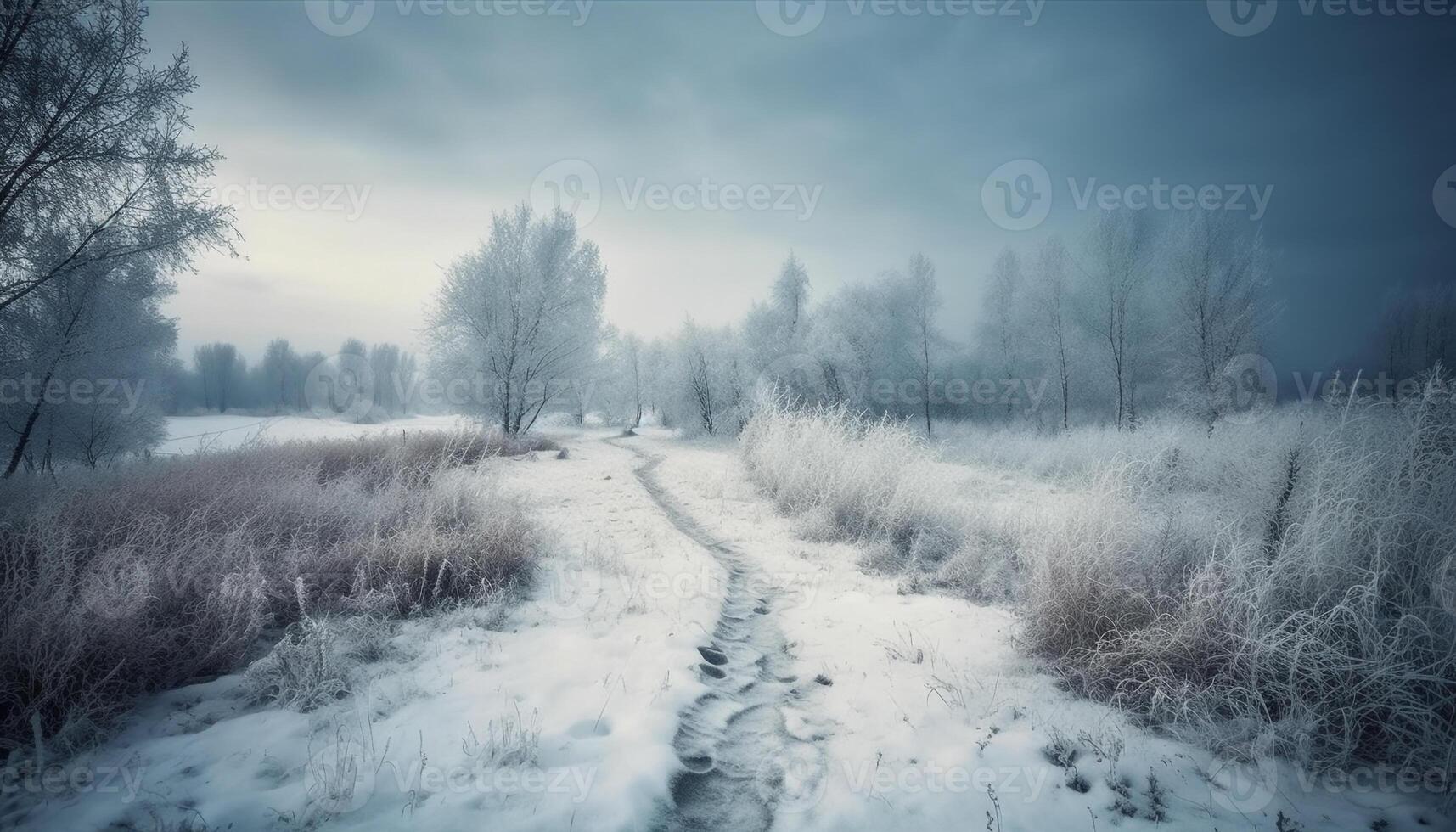 Mysterious winter forest, tranquil beauty in nature generated by AI photo