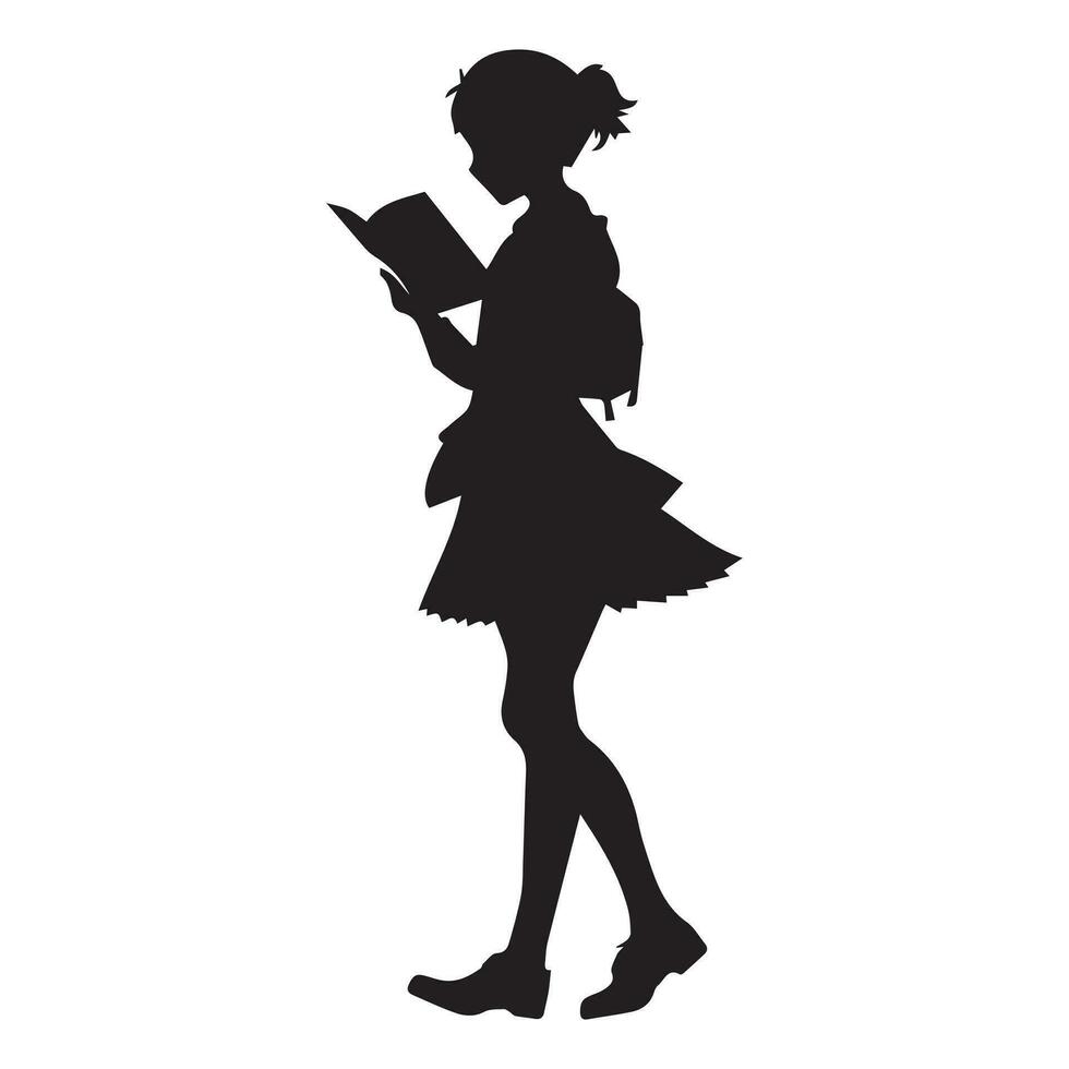 A Girl Reading book vector silhouette illustration.