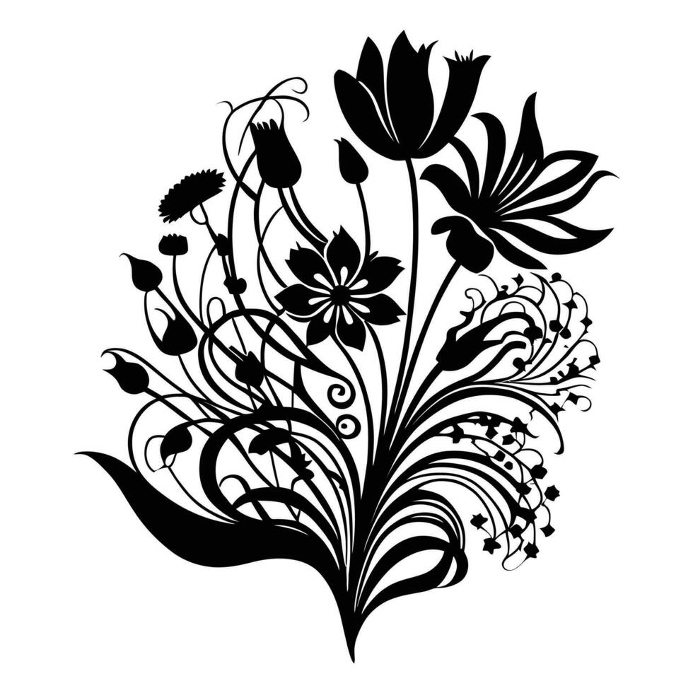 Floral Ornament vector silhouette, Set of floral design elements. Vector