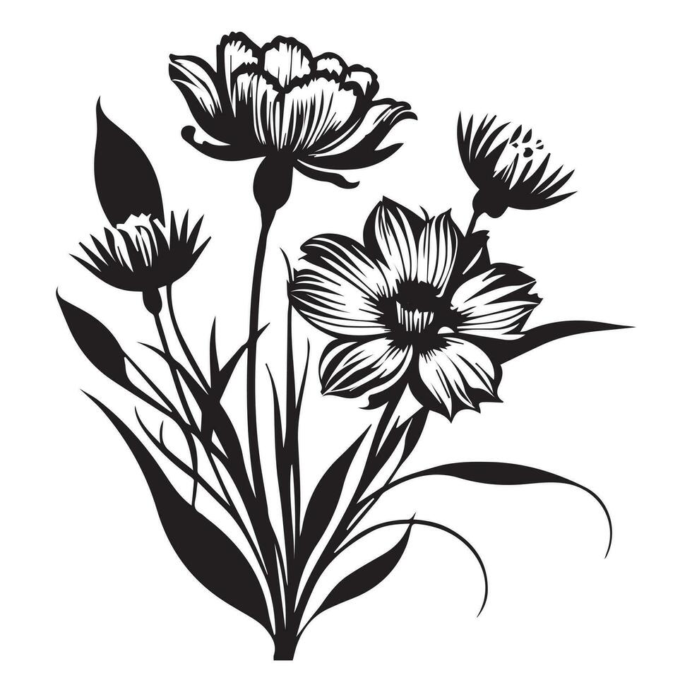 Floral Flower Vector Line art Illustration, Floral Flower vector Silhouette, Flower vector. Floral Pattern