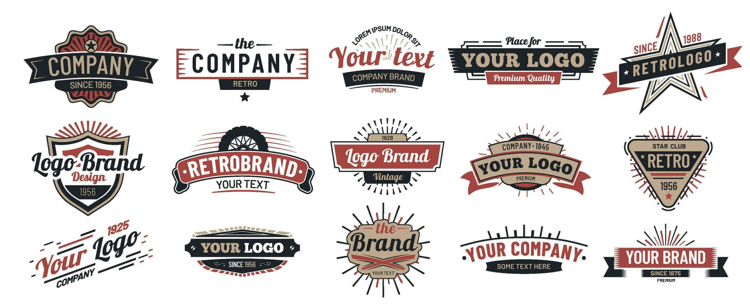 Old badges. Vintage sign, retro premium badge and logo emblem frame vector set