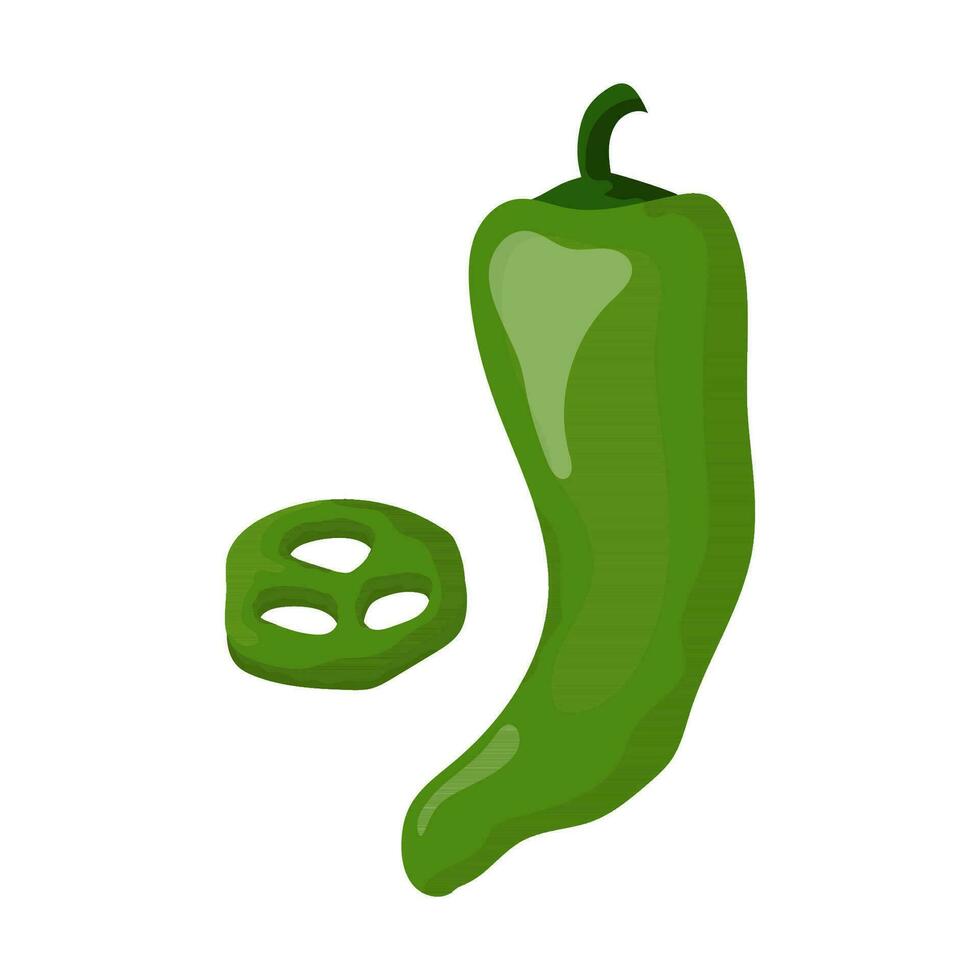 Sliced jalapeno pepper, half and whole. Vector illustration cartoon flat icon isolated on white. Hamburger ingredient.