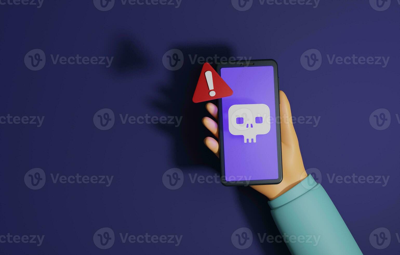 System warnings on smartphones hacker scam users online via mobile phone on dark purple neon background.  3d illustration,3d rendering photo