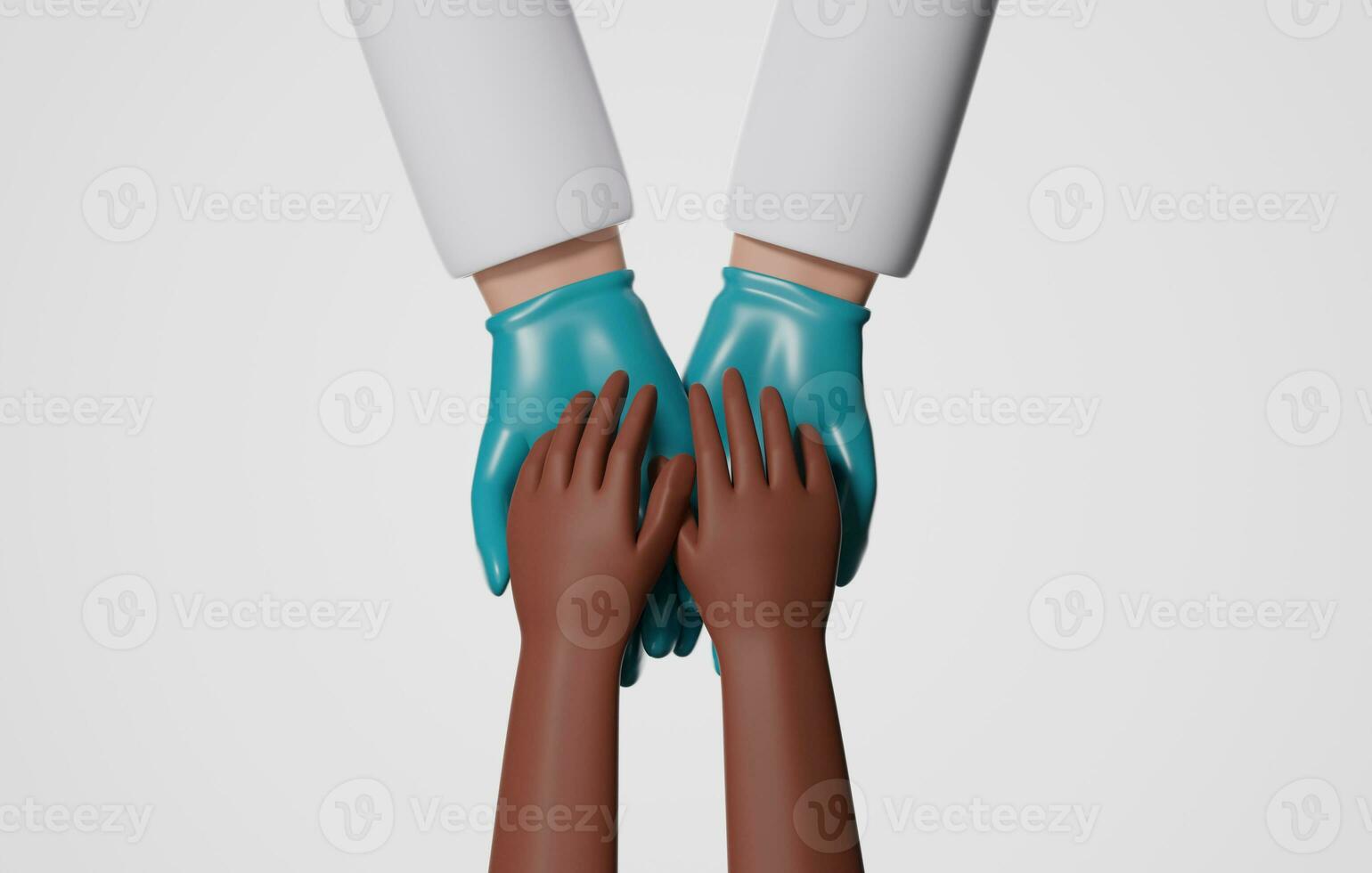 Closeup shot of doctor's hand holding african american patient's hand. 3d illustration,3d rendering photo